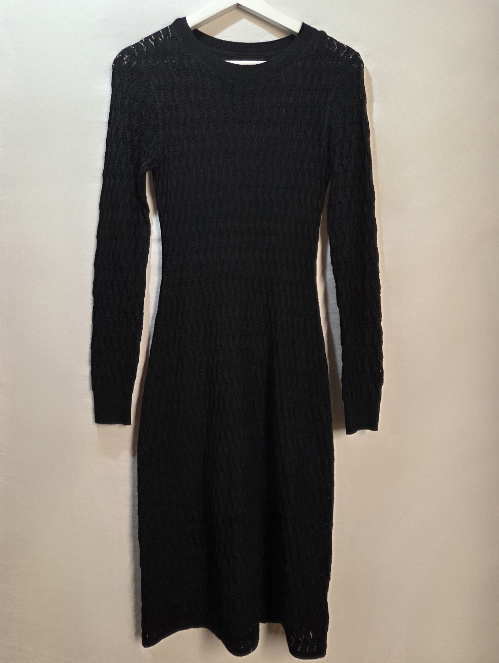 GAP Textured Knit Midi Sweater Dress 100% Cotton Sz XXS Black Long Sleeve Lined